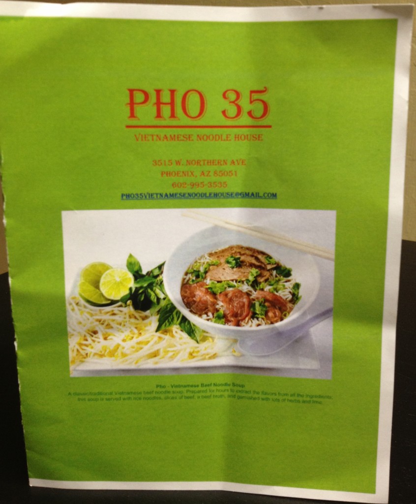 The simple green menu of Pho 35