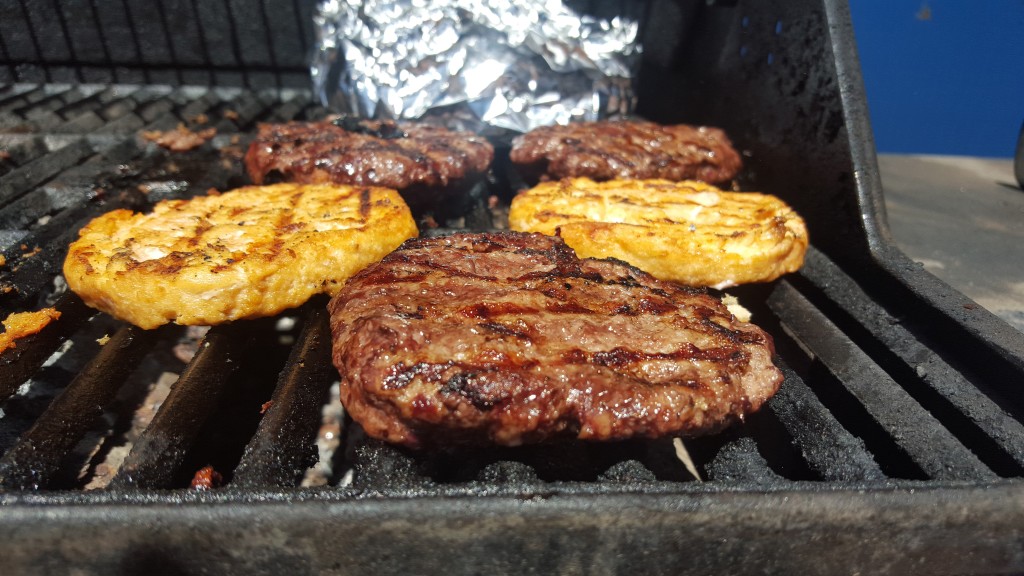 beer and burger diet, burgers on the grill